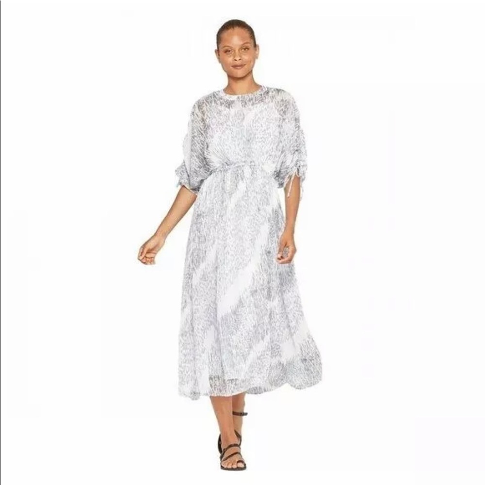 Prologue Zebra Printed Elbow-sleeve Crewneck Women's Midi Dress Size
